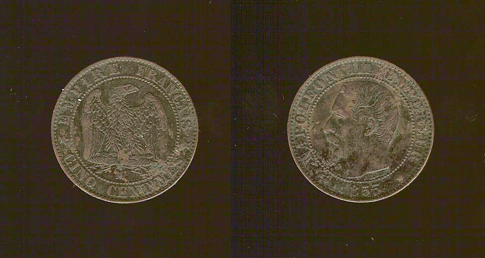 Cinq centimes Napoléon III, tête nue 1855 Marseille TTB+